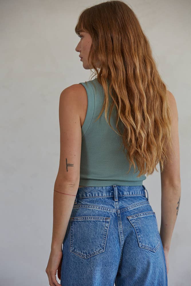 Knit Seamless Ribbed Round Neck Tank Top