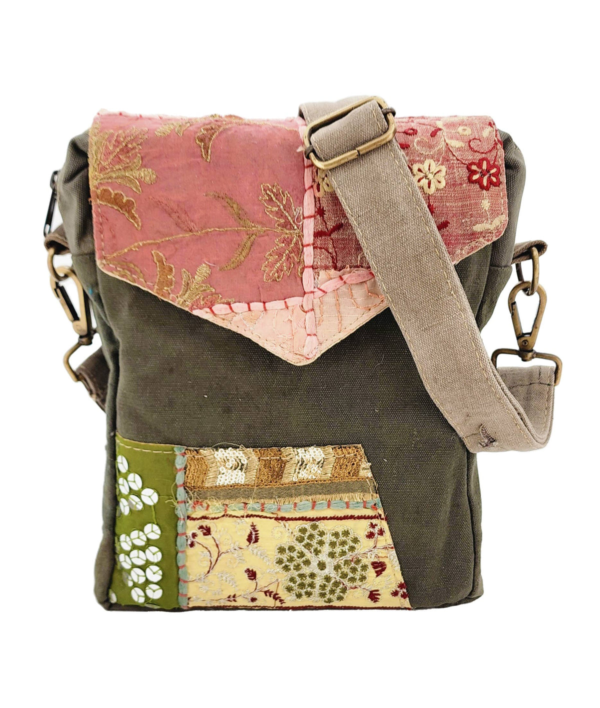 Recycled Military Tent Crossbody with Vintage Fabric