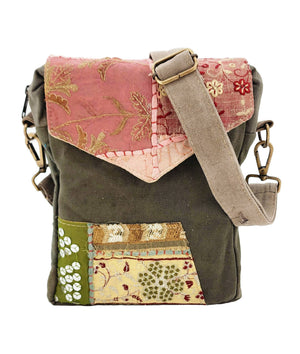 Recycled Military Tent Crossbody with Vintage Fabric