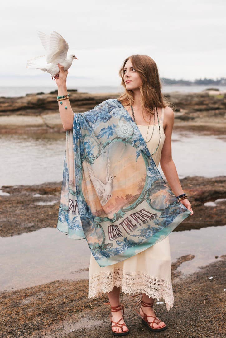 Peace Out Scarf with Doves and Sunrise