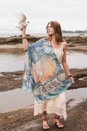 Peace Out Scarf with Doves and Sunrise
