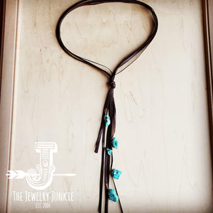 Genuine Leather Lasso Necklace with Turquoise Accents