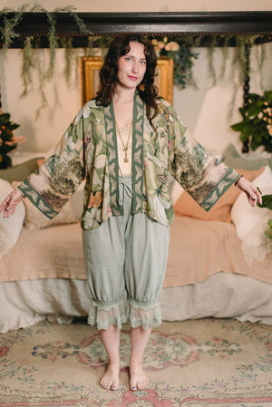 Fleur De Soleil Pixie Crop Kimono w/ Florals & Butterfly