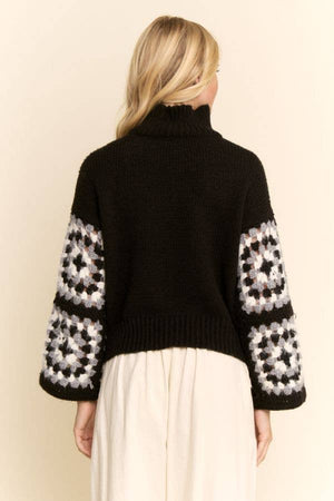 Granny Square Cropped Turtleneck Sweater Top