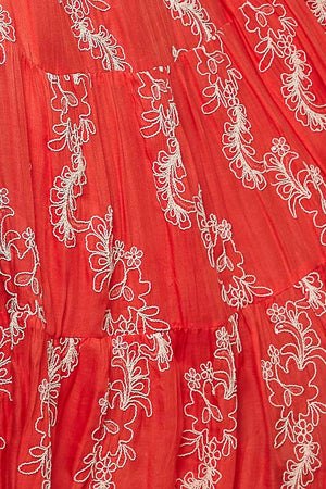 Embroidered Viscose Smocked Waistband Maxi Skirt