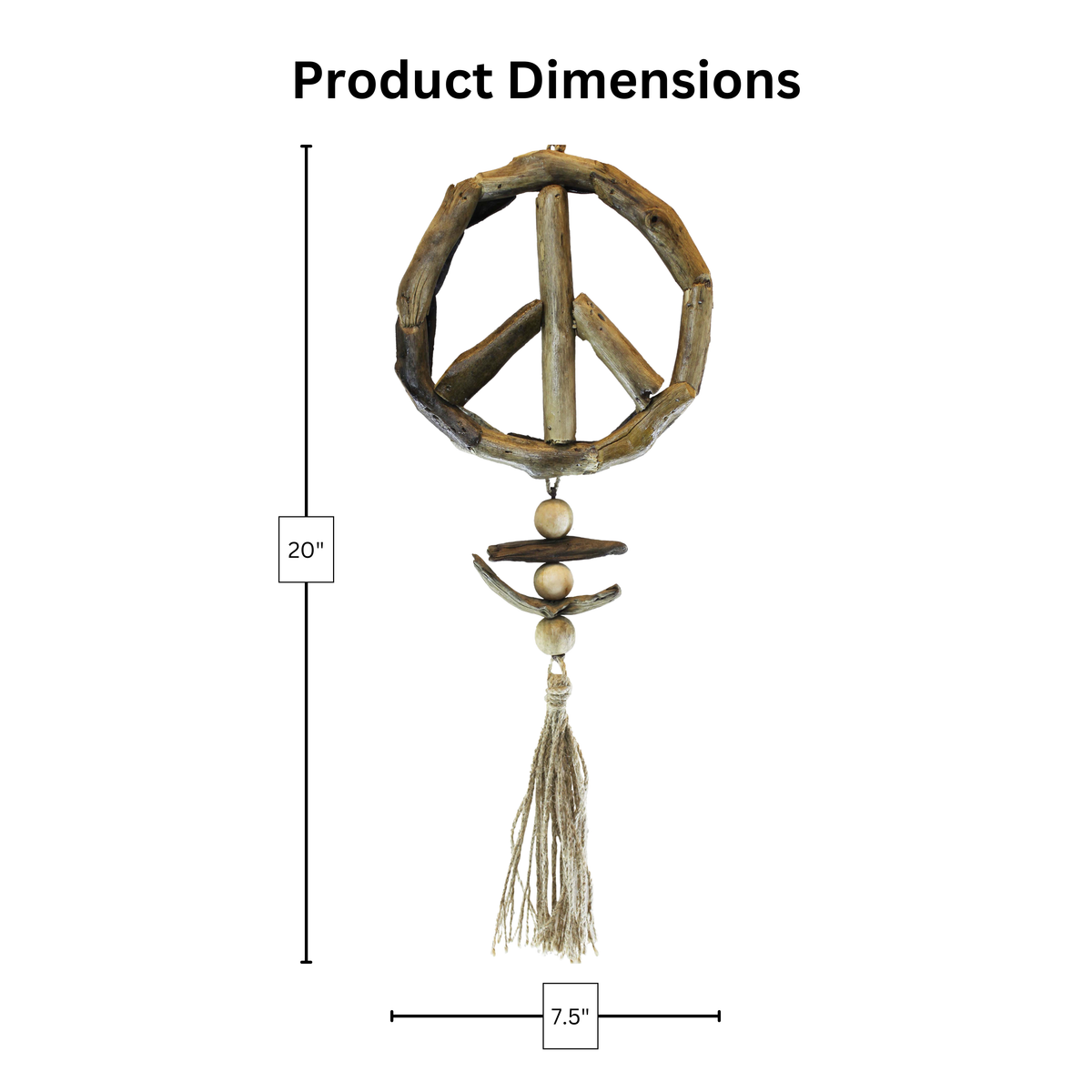Hanging Driftwood Peace Sign Ornament