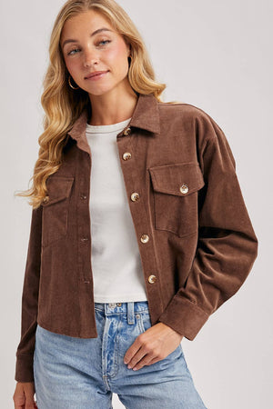 CORDUROY CROPPED BUTTON DOWN SHIRT JACKET