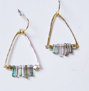 Watermelon Tourmaline Gold Earrings
