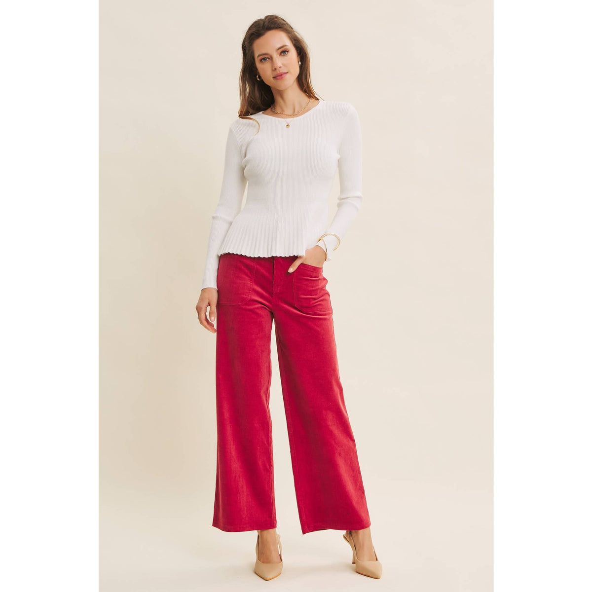Ribbed Peplum Sweater Top
