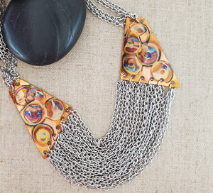Flame Painted Copper Bib Necklace