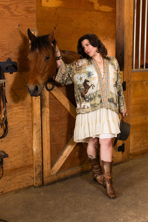 Born to Run Pixie Duster Crop Kimono w/ Horse & Flower Print