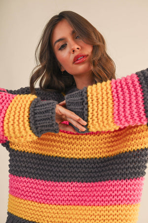 Multi Color Striped Sweater Knit Top