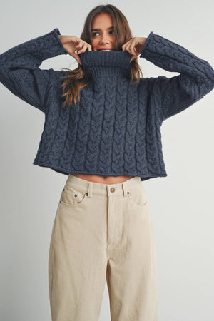 Thick Braid With Turtle Neck Long-Sleeve Sweater