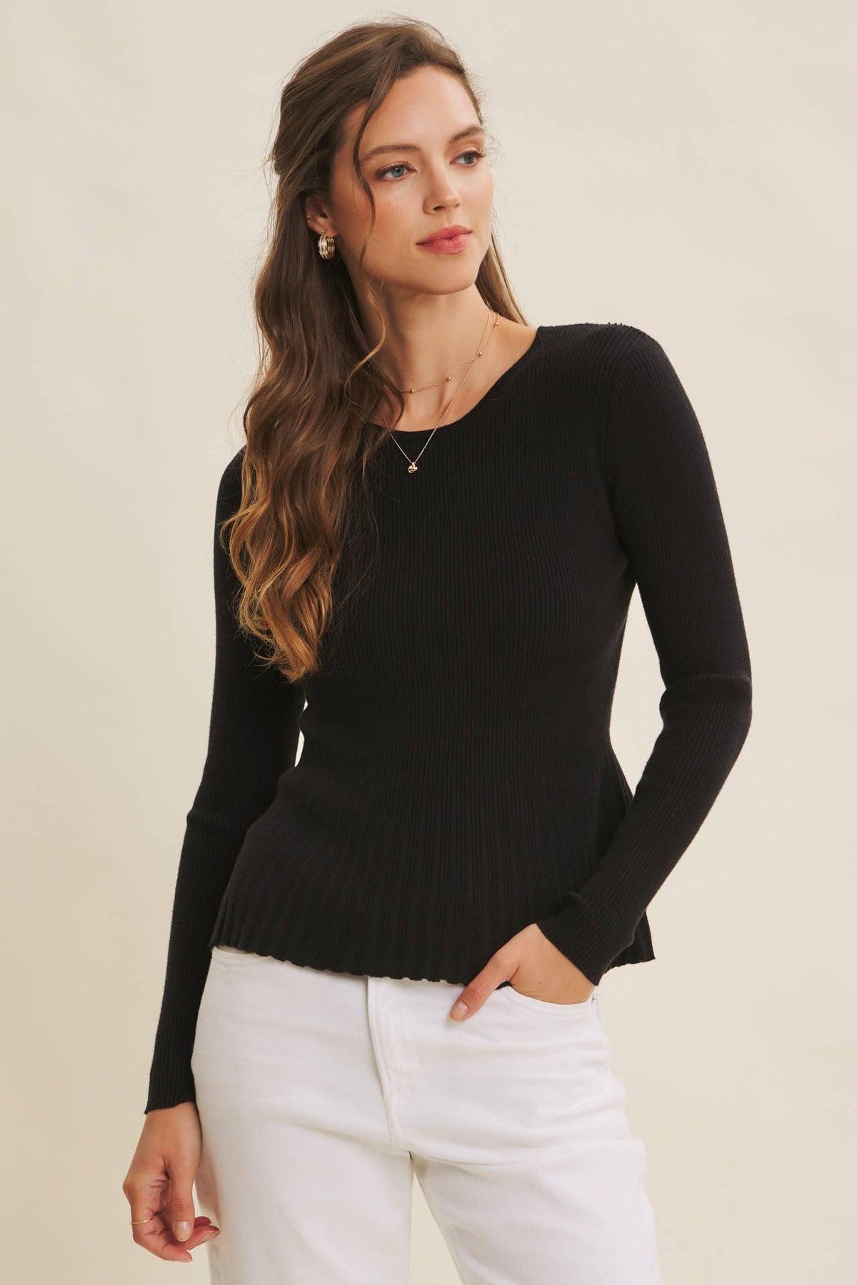 Ribbed Peplum Sweater Top
