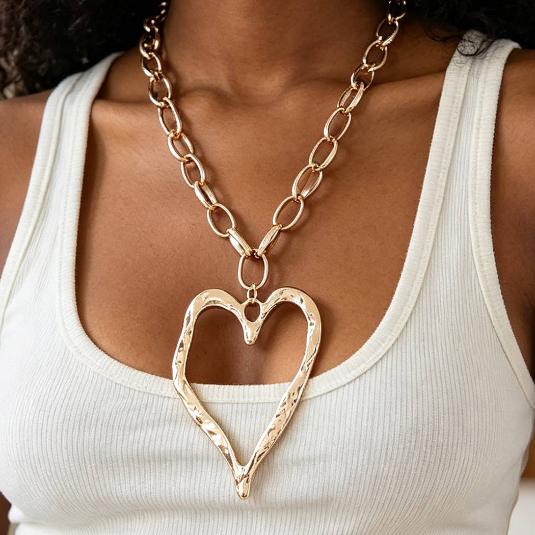 Hammered Heart Chain Necklace