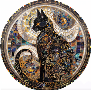Mystical Cat Art Tambourine and Ribbon Wall Hanging