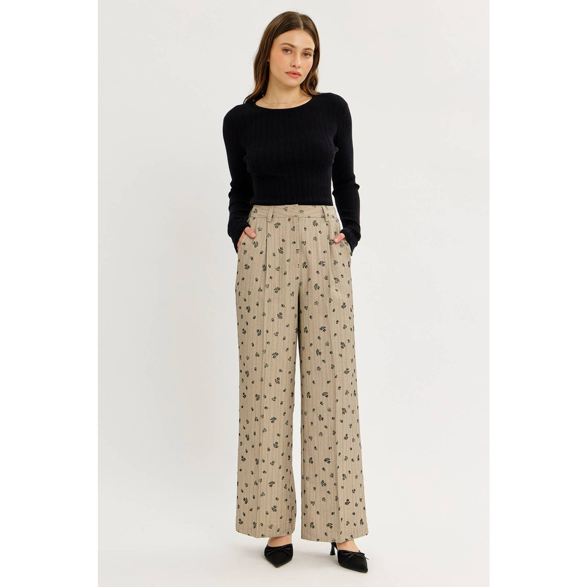 Fitted Ribbed Knit Top with Button Detail Sleeves