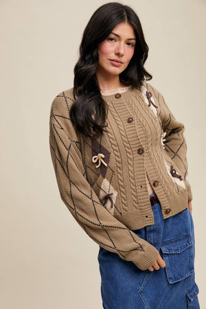 Argyle Bow Detail Knit Cardigan