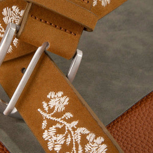 Embroidered Flower Vine Print Vegan Leather Belt