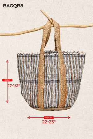 Artisanal Hand woven Striped Beach Tote Bag