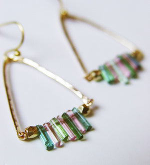 Watermelon Tourmaline Gold Earrings