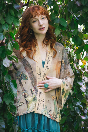 Lovelight Pixie Cropped Kimono w/ woodland swallow & stars
