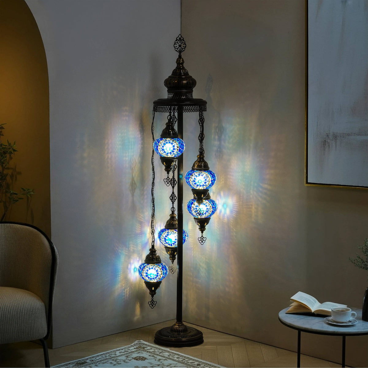 5-Globe Turkish Mosaic Floor Lamp (Blue)