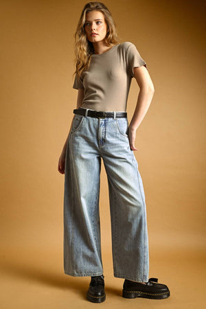 Vintage Wash Wide-Leg Paneled Jeans