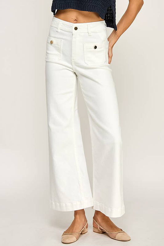 Front Flap Pocket Wide Leg Jeans (White)