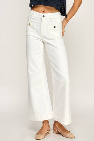 Front Flap Pocket Wide Leg Jeans (White)