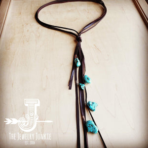 Genuine Leather Lasso Necklace with Turquoise Accents