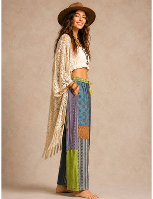 Boho Patchwork Wide Leg Cotton Pants