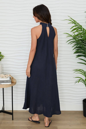 Linen Mock Neck Maxi Dress